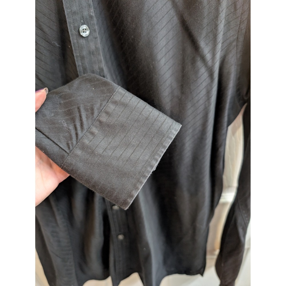 Perry Ellis Mens Black Diagonal Stripe Cotton Button Down Shirt - Size L‎ - Picture 3 of 6